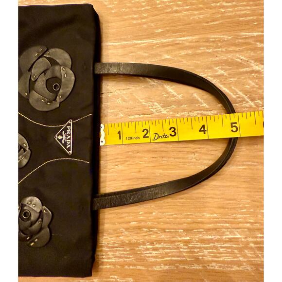 Prada Black Tessuto Nylon Shoulder Tote Bag Flower Applique Details Authentic - Picture 12 of 12